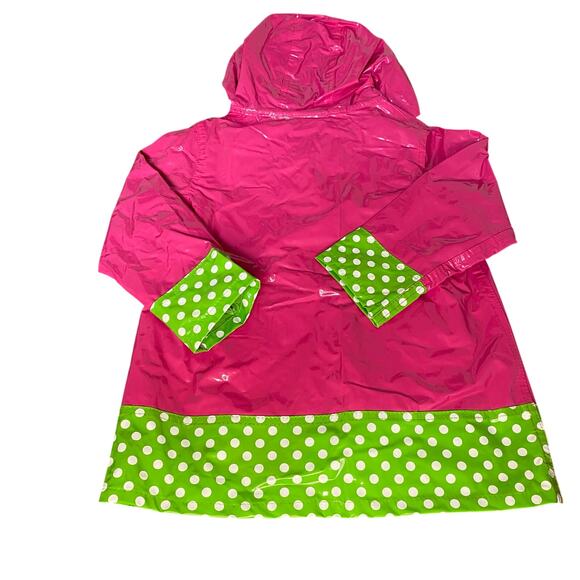 Wippette Kids green polka dot pink watermelon hooded rain trench coat SIZE 4 - Picture 5 of 5